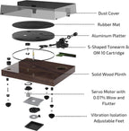 Fluance RT82 Reference High Fidelity Vinyl Turntable Record Player with Ortofon OM10 Cartridge  Speed Control Motor  High Mass MDF Wood Plinth  Vibration Isolation Feet - Piano Black