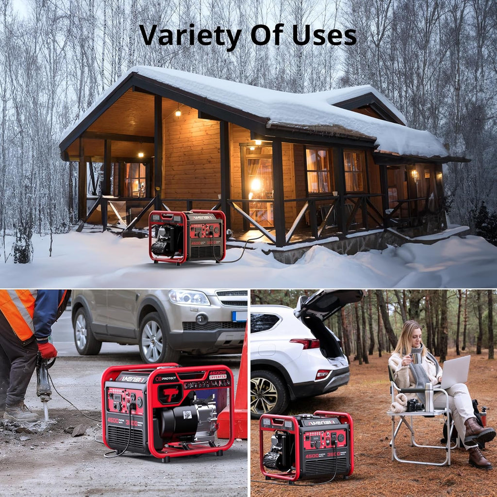 4500W Inverter Generator  Gas Powered 223cc 4-Stroke Engine CO Sensor & Parallel Ready  Quiet RV Generator with Eco Mode  120V 30A RV Outlet for Home Backup  Camping & Outdoor Power