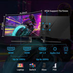SANSUI 34-Inch Curved Gaming Monitor UWQHD 3440 x 1440 Up to 165Hz Curved 1500R - PIP/PBP  1ms(MPRT)  HDR  300nits  sRGB 125%  DCI-P3 95% FreeSync HDMIx2 DP1.4(Cable Included)