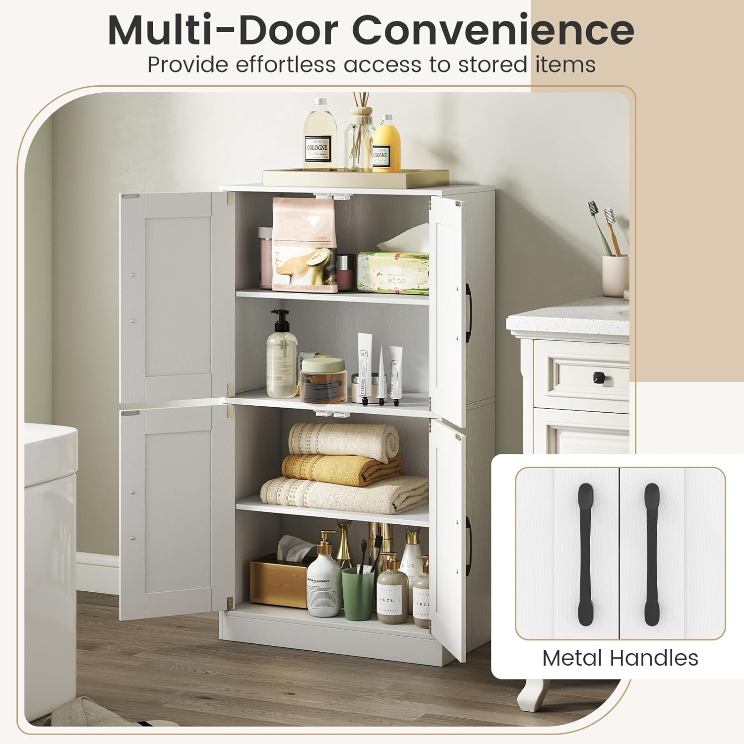 Giantex Bathroom Cabinet, 43.5” Storage Cabinet with Doors & Adjustable Shelves, Kitchen Pantry, Storage Organizer for Living Room Dining Room Study (White)