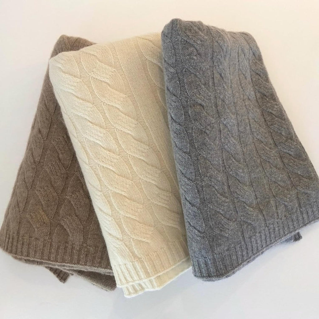 100% Pure Cashmere Throw Blanket for Couch – Cable Knit Cashmere Blanket 50x60 – Soft Warm Breathable Throws for Sofa, Bed – Grade A Long Staple – Machine Washable (Charcoal)