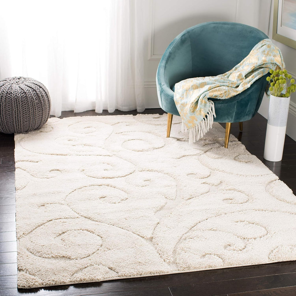 SAFAVIEH Area Rug 8x10 - Florida Shag Collection - Large - Cream & Cream, Scroll Design, Non-Shedding & Easy to Clean, High-Low Plush Pile, Ideal for Living Room, Bedroom, Dining Space (SG455-1111)