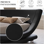 SHA CERLIN Queen Size Upholstered Bed Frame, Deluxe Low Profile Sleigh Bed with Faux Leather Ergonomics Headboard, No Box Spring Needed & Easy Assembly, Black