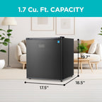 BLACK+DECKER 1.7 Cu. Ft. Compact Refrigerator, ENERGY STAR Certified, Single Door Mini Fridge with Chiller Compartment, Personal Fridge for Home or Dorm Room, R600a Refrigerant, BCRK17B, Black