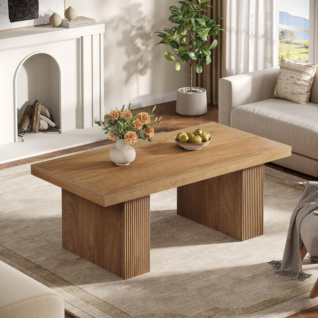 Tribesigns Farmhouse Coffee Table, 47.24 Inch Rectangle Center Table with Large Tabletop & Thick Base, Rustic Wooden Furniture for Living Room, Apartment, Reception Areas, Brown