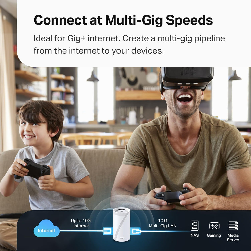 TP-Link Deco 7 Elite BE95 Quad-Band WiFi 7 BE33000 Whole Home Mesh System - 16-Stream  2x 10G + 2x 2.5G Ports Wired Backhaul  12 x High-Gain Antennas  VPN  AI-Roaming  4x4 MU-MIMO  HomeShield (3-Pack)