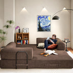 Convertible Sleeper Sofa Bed, 78" Corduroy Foldable Boneless Modular Couch, Memory Foam Compressed Sofa in A Box W/Plush Fabric Comfy Floor Lounge Couch for Living Room Apartment Bedroom, Brown