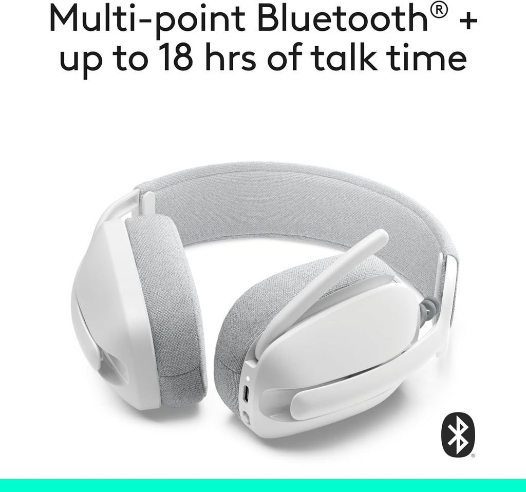Logitech Zone Vibe 100 Lightweight Wireless Over Ear Headphones with Noise Canceling Microphone, Advanced Multipoint Bluetooth Headset, Works with Teams, Google Meet, Zoom, Mac/PC - Off White