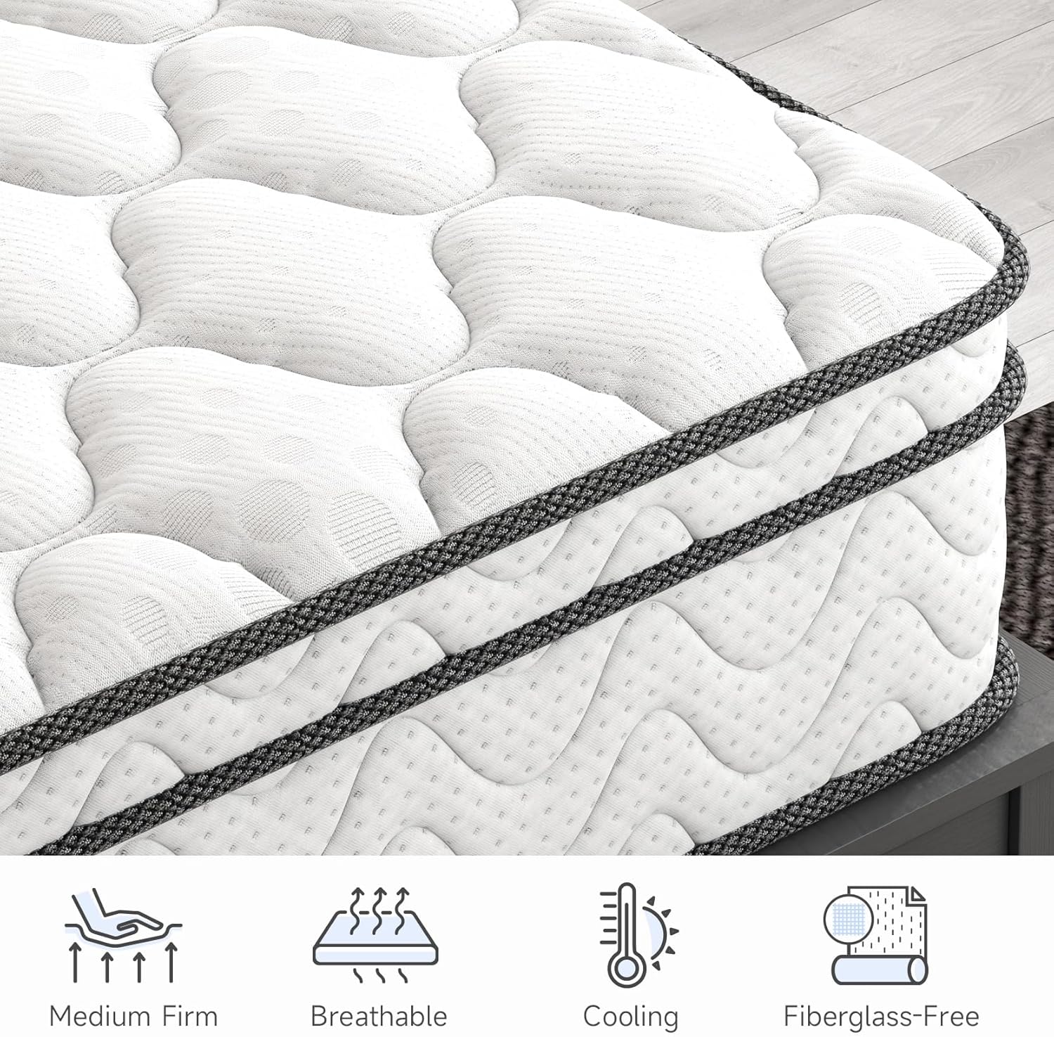 Vesgantti Twin XL Mattress 10 Inch, Fiberglass-Free | Cool Sleep Hybrid Mattress in a Box - Memory Foam & Pocket Springs, Ergonomic Design, Pressure Relief, Medium Firm Feel, 39"*80"*10"