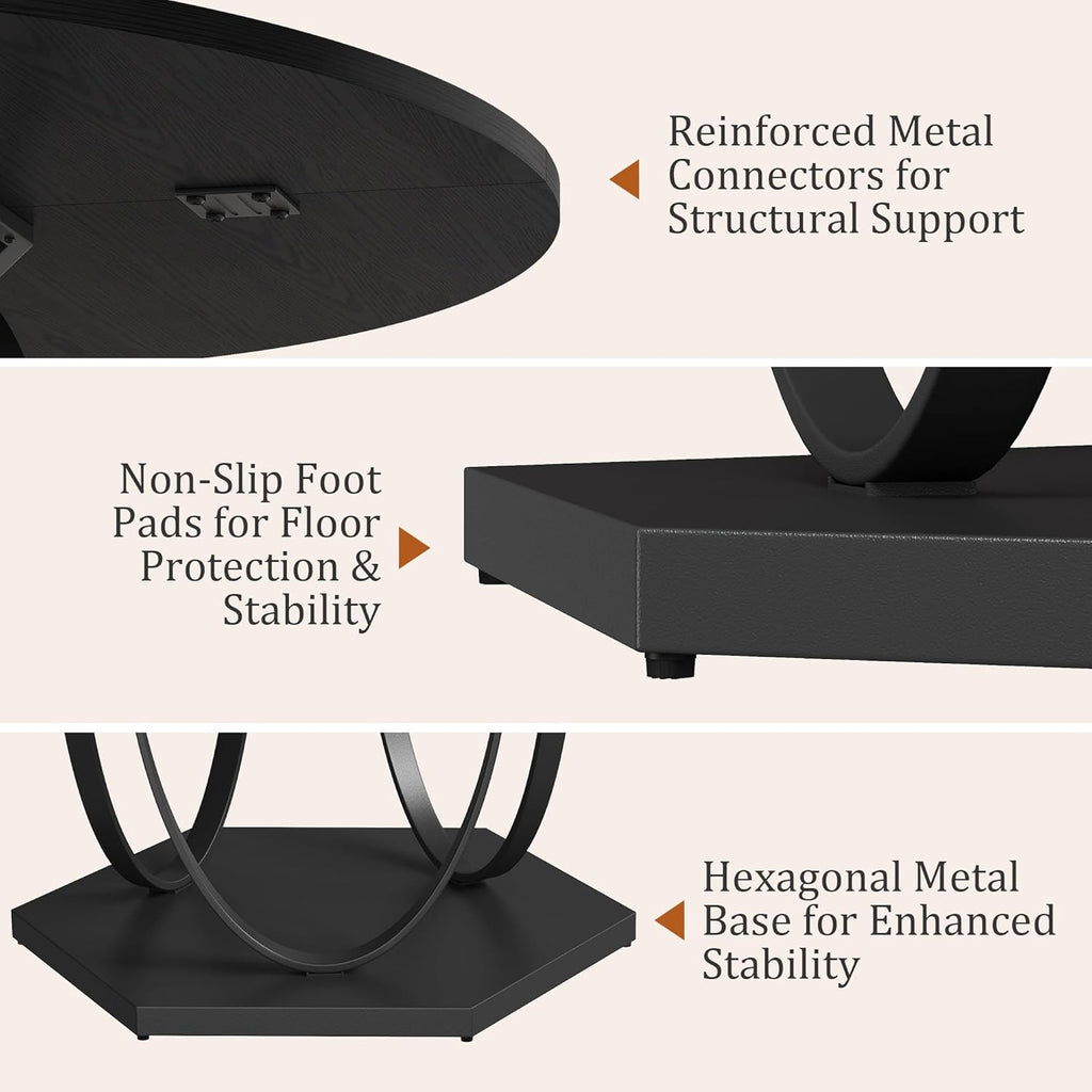 47.2" Black Round Dining Table for 4-6, Circle Kitchen Table with Open Storage Shelf, Modern Wooden Dinner Table with Metal Pedestal Base, Dining Room Tables for Kitchen Small Space