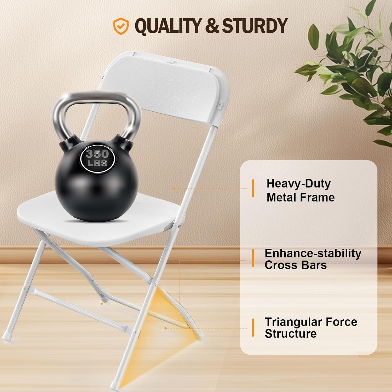 Bonnlo Folding Chairs Set of 10, White Plastic Chair Sturdy Seat with Metal Frame, Perfect for Party, Event, Wedding, Birthday, Office, Outside Entertaining