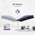 PURPLE LEAF 10 FT Right-left Tilt White Cantilever Umbrella with Base Patio Outdoor Swivel Umbrellas with Aluminum Tilt Offset Umbrella with 360° Rotation for Deck Pool, Navy Blue