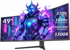 ZZA 49-Inch Ultra-Wide DQHD Curved Gaming Monitor | 5120x1440  1500R  165Hz  AMD FreeSync  120% sRGB  Height Adjustable  HDMI 2.1/DP 1.4 Wall Mountable- Black