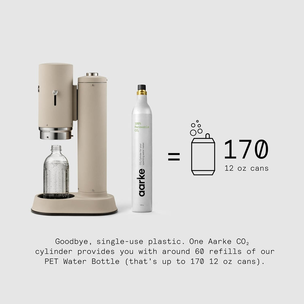 Aarke Carbonator Pro, Sparkling & Carbonation Water Machine, Stainless Steel with Glass Reusable Bottle Volume 800 mL/27 fl oz (Sand)
