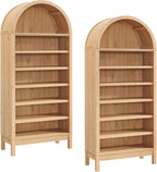 71" Tall Arched Bookshelf Set of 2, 7 Tiers Arch Bookcase with Storage, Modern Farmhouse Book Shelf with Adjustable Shelves, Wood Bookshelf w/Open Display Shelves for Living Room, Office, Natural