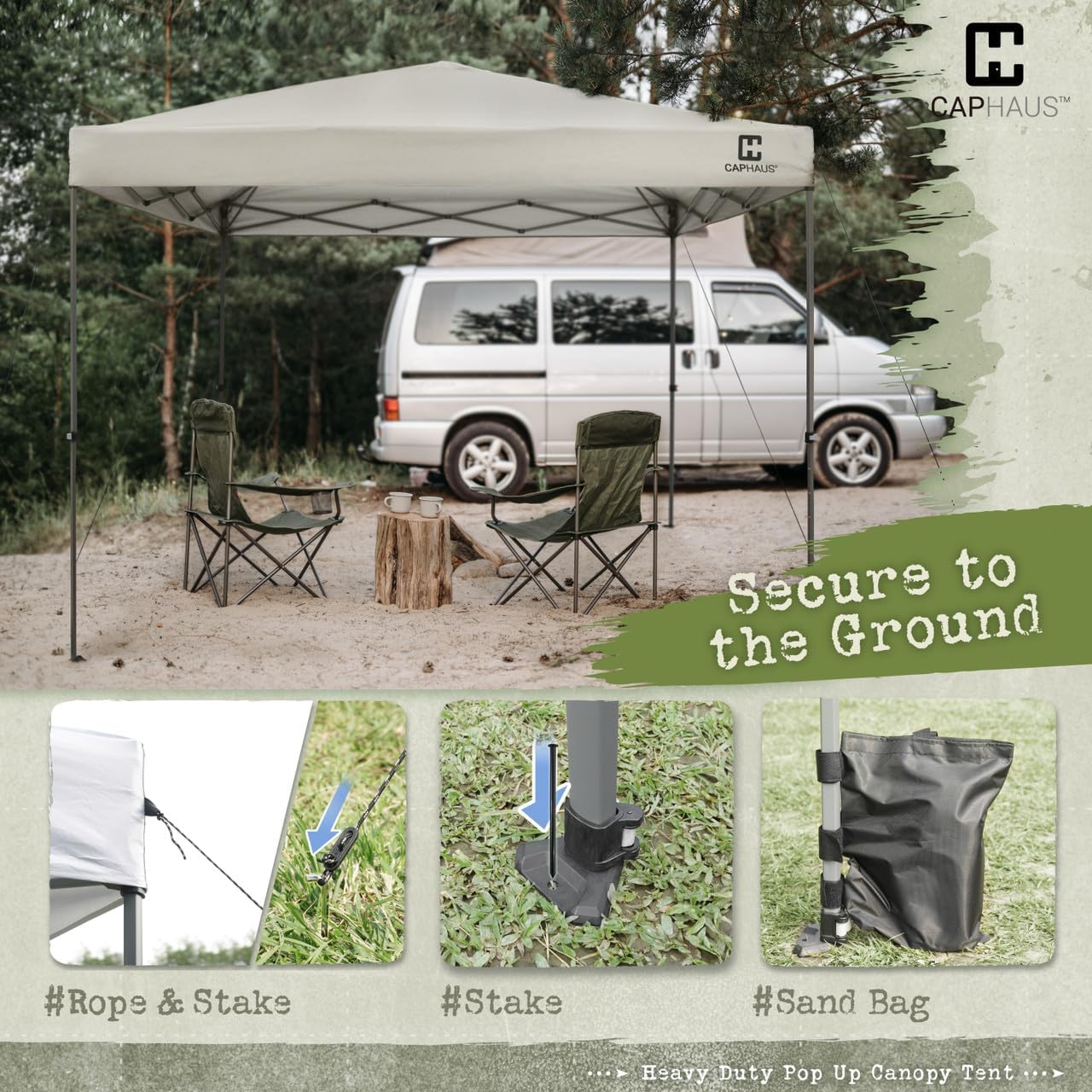 CAPHAUS 10ft x 20ft Commercial Grad Pop Up Outdoor Canopy Easy Up Tent, Heavy-Duty, Instant Folding Shelter with Wheeled Carry Bag and Weight Bags, Portable for Camping, Patio, Parties, White