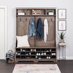 Prepac Gray Hall Tree, Shoe Cabinet, Storage Cabinet with 24 Shoe Cubbies and 6 Double Coat Hooks 15.5" D x 60" W x 77" H