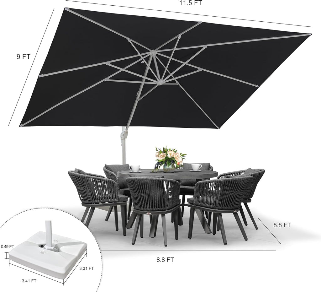 PURPLE LEAF 10' × 13' Patio Umbrella With Base White Cantilever Umbrella Square Outdoor Offset Umbrella Windproof with 360° Rotation for Garden Deck Pool, Navy Blue