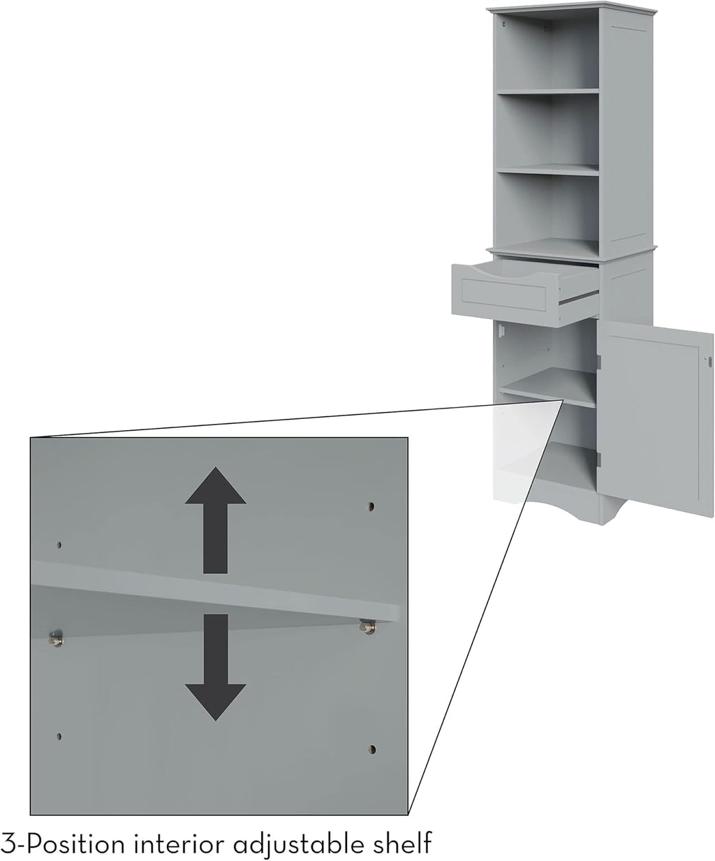 RiverRidge, Gray Ashland Bathroom Freestanding Storage Cabinet with Three Open Shelves and Drawer, Size