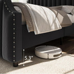 GarveeHome King Size Platform Bed Frame with 50.2 in Headboard, Velvet Upholstered Bed Frame King with Vertical Channel Tufted Headboard & Footboard, Nailhead Trim, No Box Spring Needed, Black