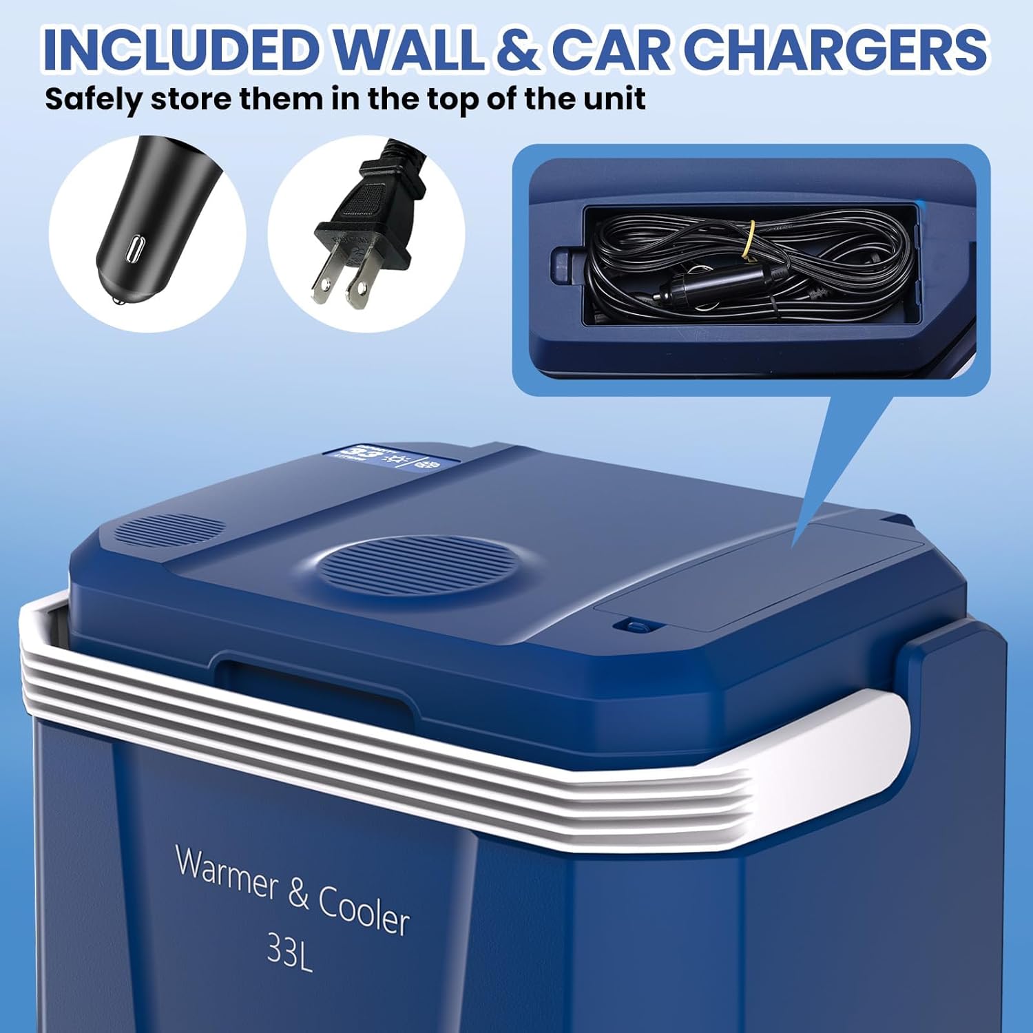TrailBlaze Portable Electric Car Refrigerator & Warmer - 35 Quart (33L) Capacity, Automatic Locking Handle, Dual Power 12V/110V - For Vehicle, Camping, Travel