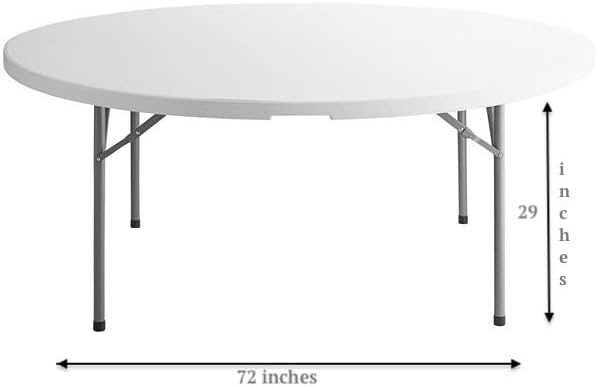 PRO&Family 72" Round Heavy Duty Granite White Plastic Folding Table, 10 Seater, Indoor/Outdoor Use, Foldable Legs, Rubber Feet