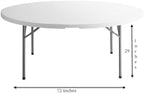 PRO&Family 72" Round Table, Plastic, White, Folding, Heavy Duty, Indoor/Outdoor, 10 Seating Capacity