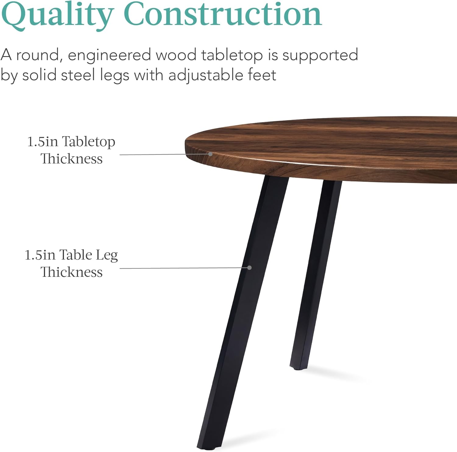Best Choice Products Round Dining Table 35.5”, Mid-Century Modern Kitchen Table for 2-4 People, Small Space Apartment Dinette, Wood Top W/Steel Legs - Dark Brown