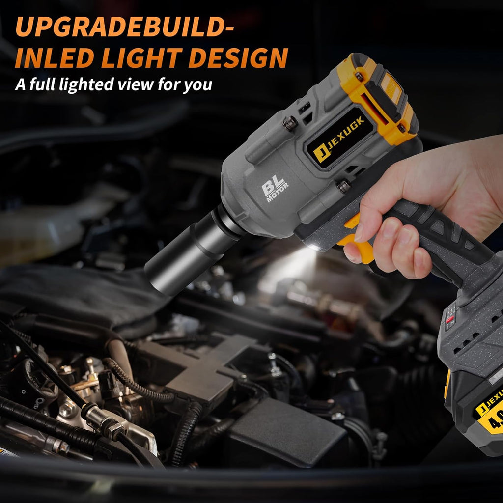 JEXUGK 1500Nm Impact Wrench, 1/2" 1107ft-lbs Cordless Impact Gun with 2 x 4.0Ah Battery, 21V High Torque Power Impact Driver with 6 Sockets,Pistola Llave De Impacto for Truck RV Car Heavy Construction