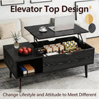 Lift Top Coffee Table, Mid Century Modern Storage Coffee Table, Center Table for Living Room with Hidden Storage and Open Shelving, Suitable for Living Room Tables, Black