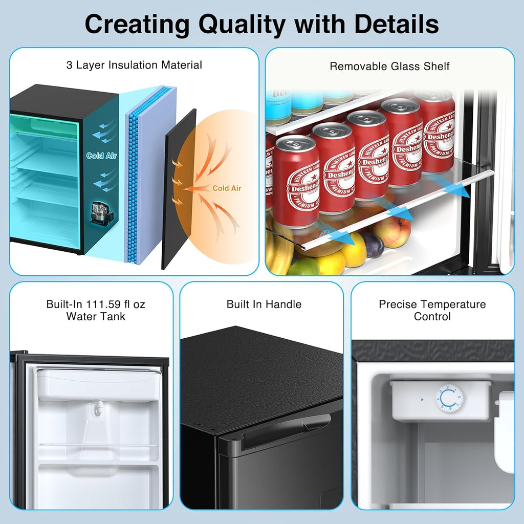 Kismile 4.41 Cu Ft Compact Refrigerator Single Door Mini Fridge with Freezer with 7 Adjustable Thermostat, Water Dispenser, Quiet&Energy Efficient Small Refrigerator for Bedroom/Dorm/Apartment, Black