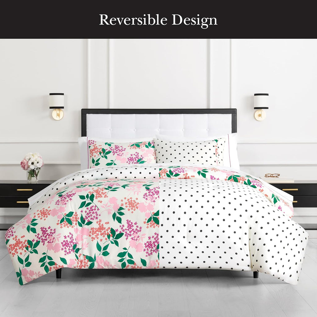 kate spade new york Bold Blossoms Full/Queen Comforter Set, 300 Thread Count Cotton Reversible Cover, All Season 3 Piece Bedding, Machine Washable, Floral Multicolor