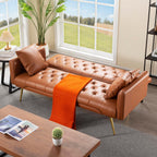 Anwick 72" Modern PU Leather Sofa Bed Futon,Convertible Folding Sleeper Bed Couches with 3 Adjustable Backrests,Tufted Recliner Loveseat with Golden Chrome Legs for Small Living Room Office (Brown)