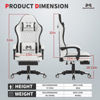 Gamtimer Gaming Chair with Footrest, Ergonomic Computer Chair, PU Breathable Material with Headrest and Lumbar Support, Suitable for Silla Gamer and Adults (White)