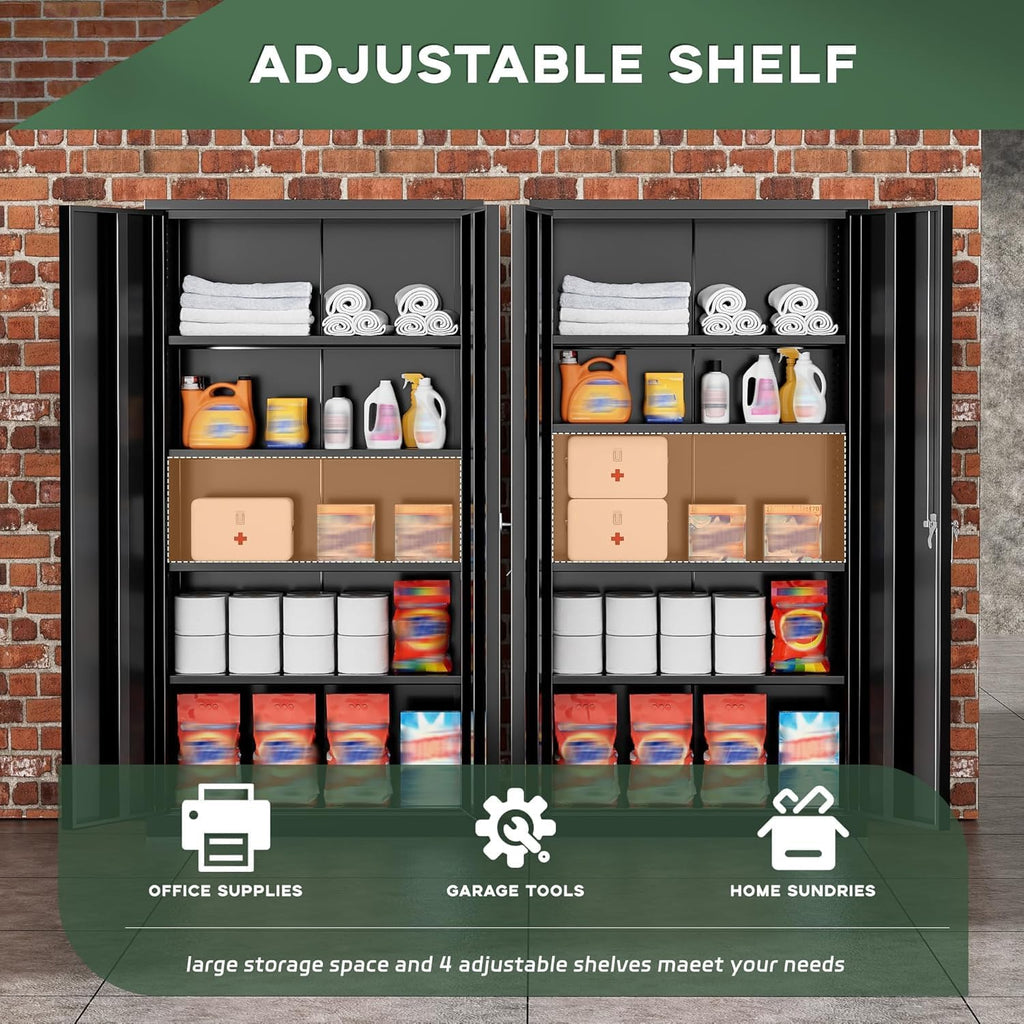 Greenvelly Metal Cabinet with Lock,72" Metal Storage Cabinet with 2 Doors and Adjustable 4 Shelves, Locking Cabinet for Home Office, Garage(36" W x 18" D)