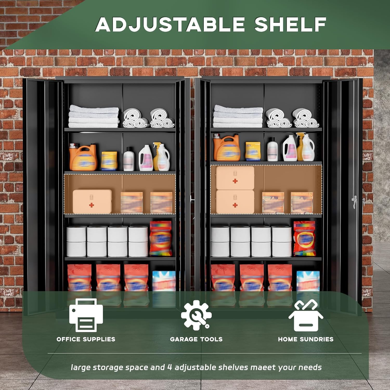Greenvelly Metal Cabinet with Lock,72" Metal Storage Cabinet with 2 Doors and Adjustable 4 Shelves, Locking Cabinet for Home Office, Garage(36" W x 18" D)