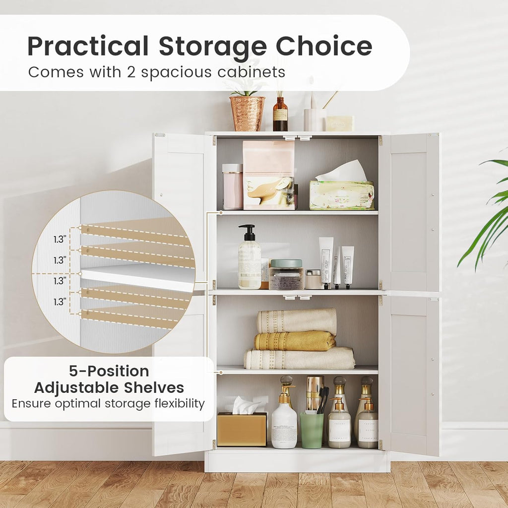 Giantex Bathroom Cabinet, 43.5” Storage Cabinet with Doors & Adjustable Shelves, Kitchen Pantry, Storage Organizer for Living Room Dining Room Study (White)