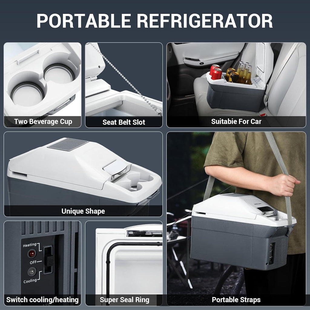 9 Quart (9 Liter) Portable Car Refrigerator & Warmer, 12V Thermoelectric Cooler/Heater for Cars, Trucks, Camping, Travel, Outdoor - Dual-Use Electric Cooler with Car Plug-In
