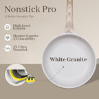 23Pcs Pots and Pans Set Non Stick, Kitchen Cookware Sets, Granite Induction Cookware Non Stick Cooking Set w/Frying Pans, Saucepans, Griddle, EggPan (White)