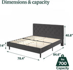 Zinus King Shalini Upholstered Platform Bed Frame with Headboard New WonderBox(TM) Version, Wooden Slat Support, No Box Spring Needed, Easy Assembly, Eco Friendly Packaging, Dark Grey