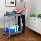 Stand Steady Tubstr Compact 2 Shelf Utility Cart | Made in USA | Space-Saving Tub Cart Holds Up to 300 lbs | Storage & Rolling Tool Cart for School, Office, Garage & Warehouse (24 x 18in / Gray)
