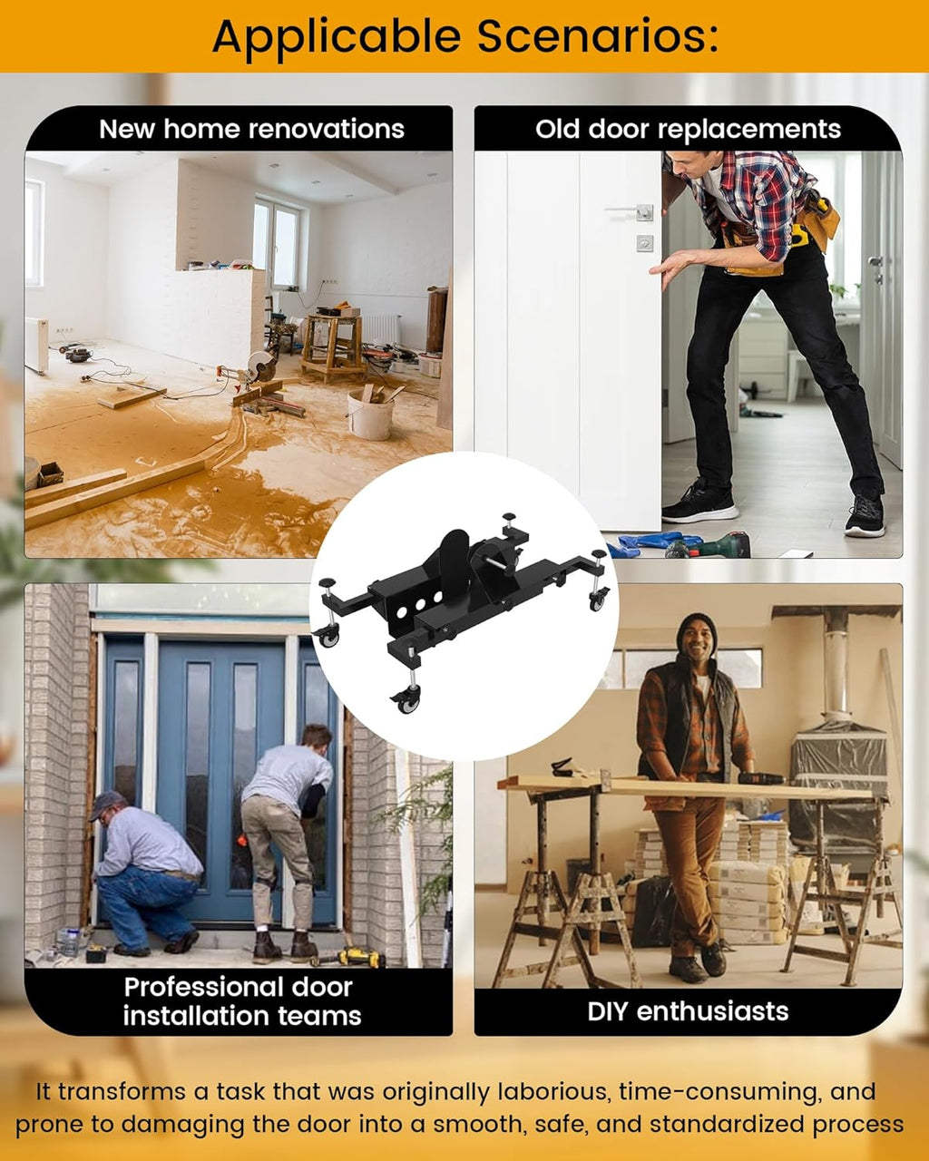 One-Piece Door Installation Tools, Ideal Tool for Single-Person Door Moving, Door Installation Dolly for Maximum 2.5 inch Thickness Pre-Hung Front, Slab Doors, Load Capacity: 200LB