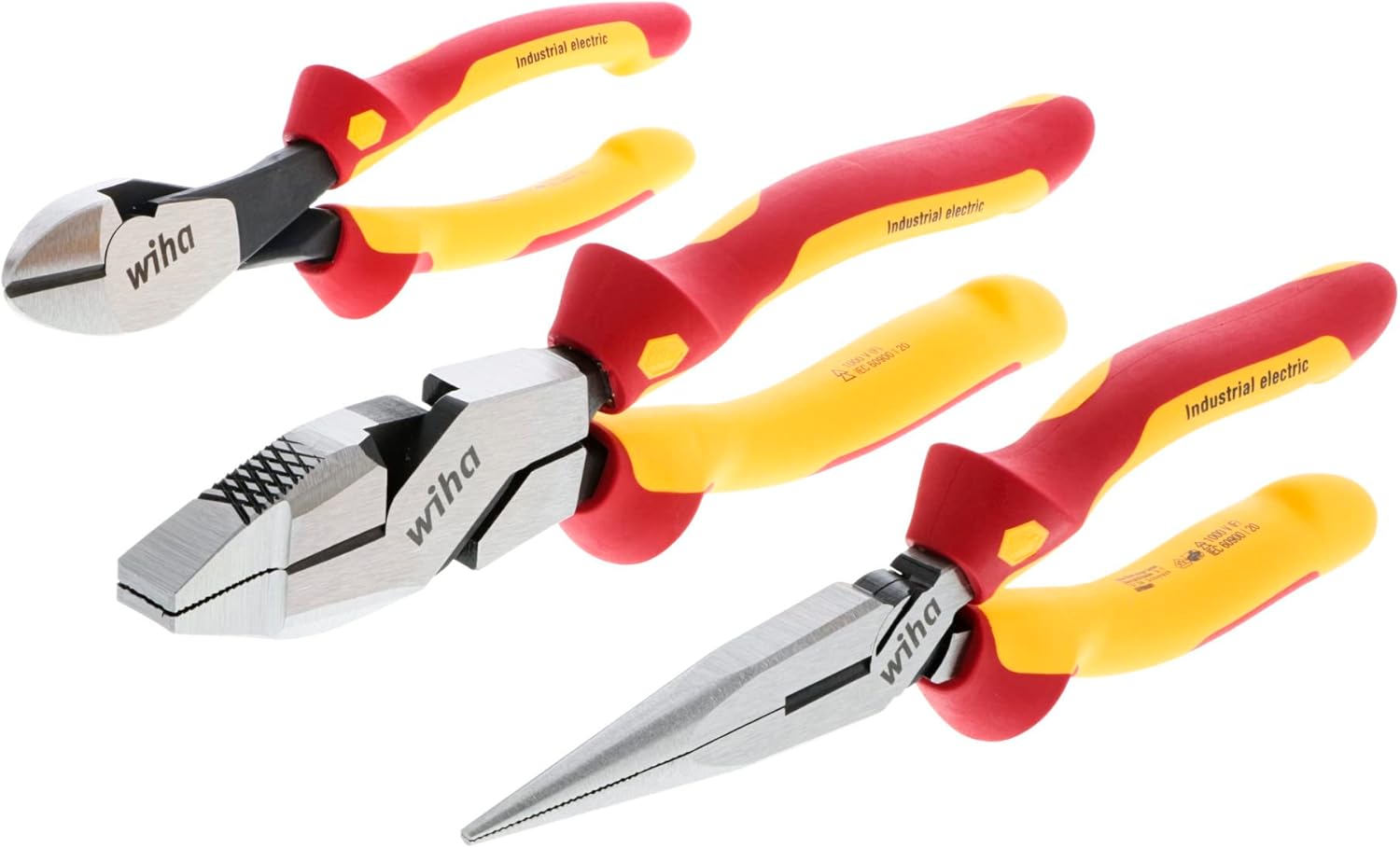 Wiha 32968 3 Piece Insulated Industrial Grip Pliers and Cutters Set, Red