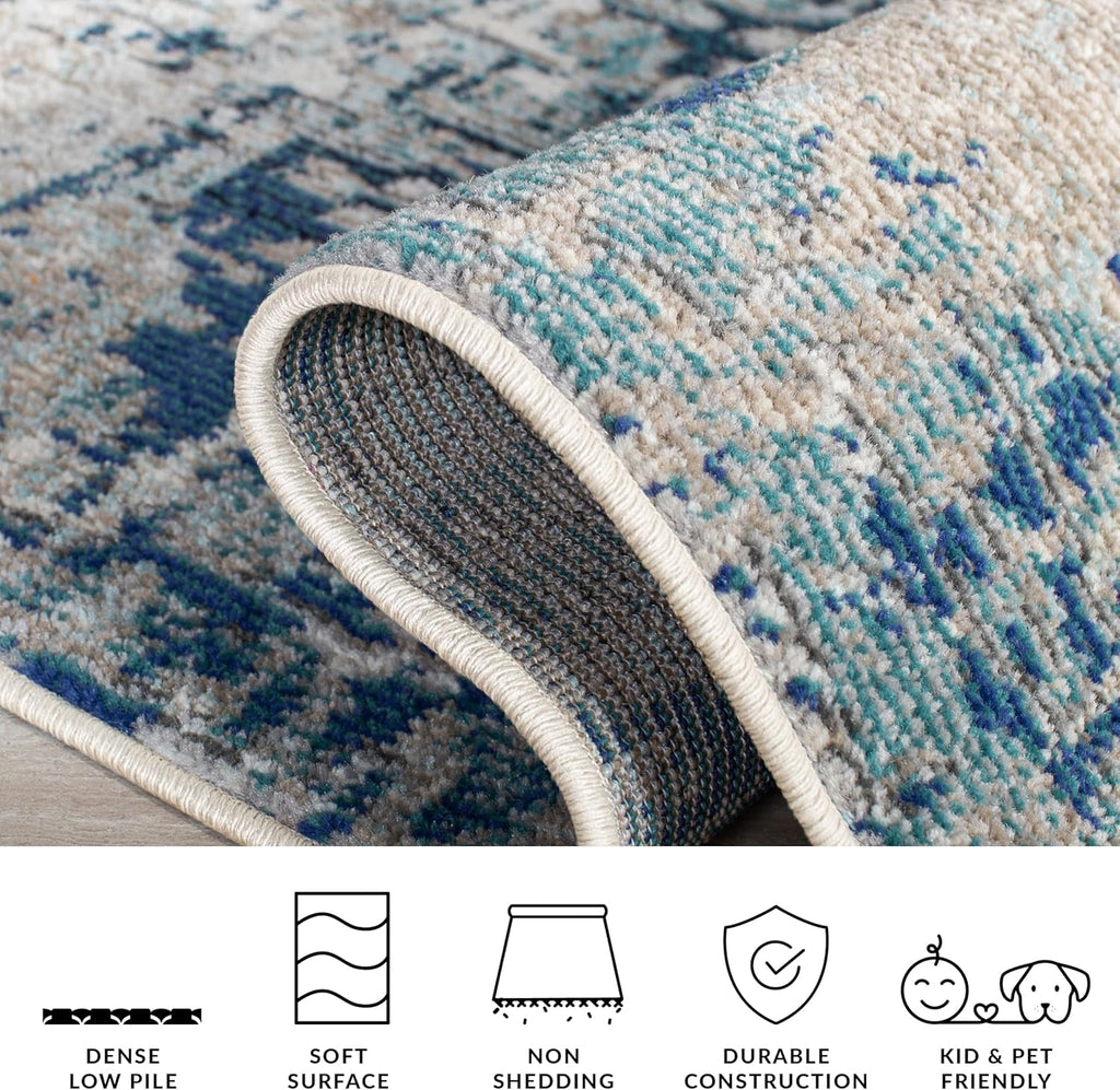 SAFAVIEH Madison Collection Area Rug - 12' Square, Grey & Blue, Modern Abstract Design, Non-Shedding & Easy Care, Ideal for High Traffic Areas in Living Room, Bedroom (MAD460K)