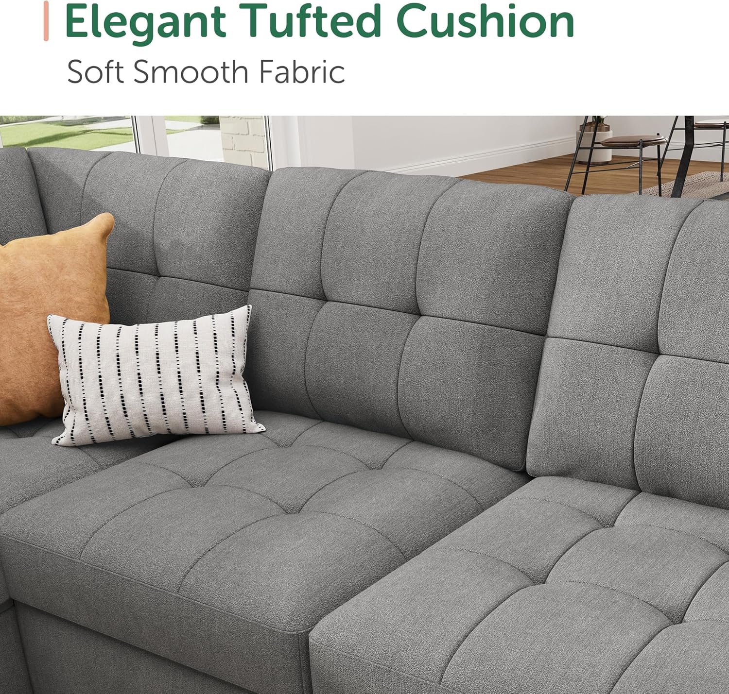 HONBAY Sleeper Sofa Bed with Storage Chaise, Sectional Couch with Pull Out Bed, U Shaped Sectional Sleeper Sofa Couch, Grey