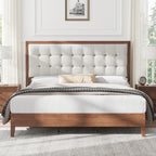 AMERLIFE King Size Bed Frame and Headboard, Solid Wooden Bed Frame King Size Platform Bed Frame Mid-Century Style, No Box Spring Required, Walnut | Back Support, Noise-Free, Easy Care, Sturdy Frame, Breathable Material