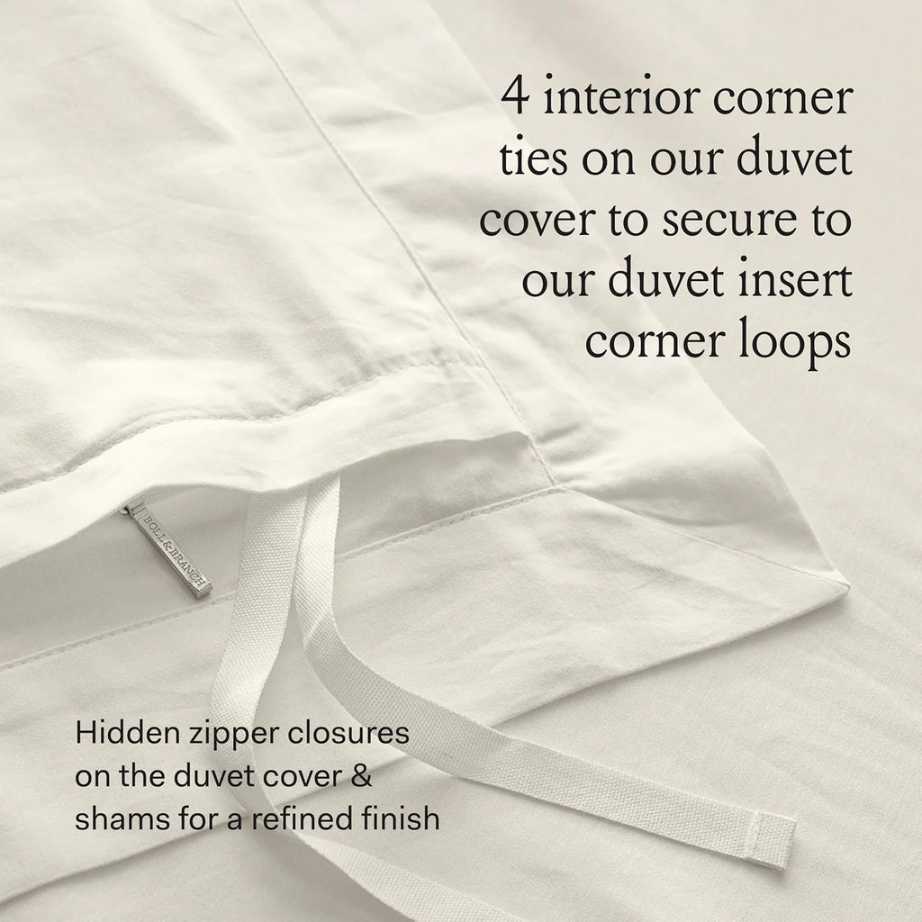 BOLL & BRANCH Signature Hemmed Duvet Set - Full/Queen, White - Luxury 100% Organic Cotton - 1 Duvet Cover, 2 Shams - Buttery Soft, Hidden Closures