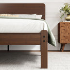 14in High Solid Bamboo Wood Platform Queen Size Bed Frame with Headboard, Reinforced Heavy Duty Metal Slats, Noise Free, No Box Spring Needed, Easy Assembly, Walnut