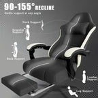 Gaming Chair, High Back Fabric Computer Chair with Pocketed Spring Cushion and Footrest, Height Adjustable Game Chair with Headrest and Lumbar Support (Beige & Black)