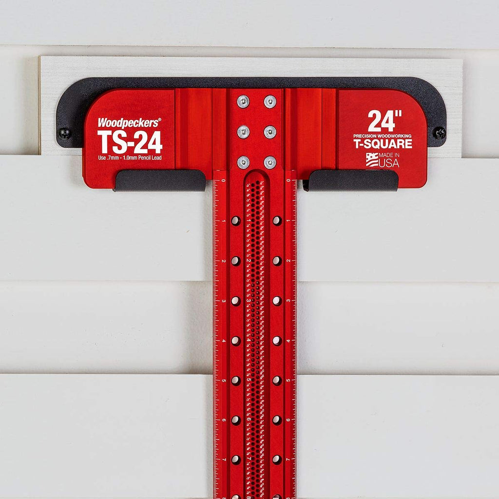 Woodpeckers T Square, 24 Inch, Precision Woodworking T-Square Ruler, Built-in Edge Support, Scribing & Shelf Pin Guides, Rack-It Mount, Made in USA